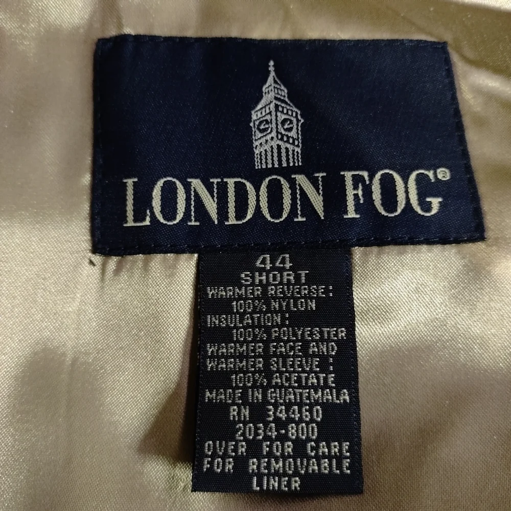 London Fog Men's Beige Double Breasted Belt Removable Liner Trench Coat Size 44